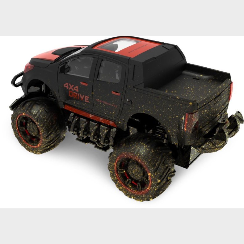 Fjernstyret Mud Off-Road Truck 1:18 Sort/Rd, 2.4G