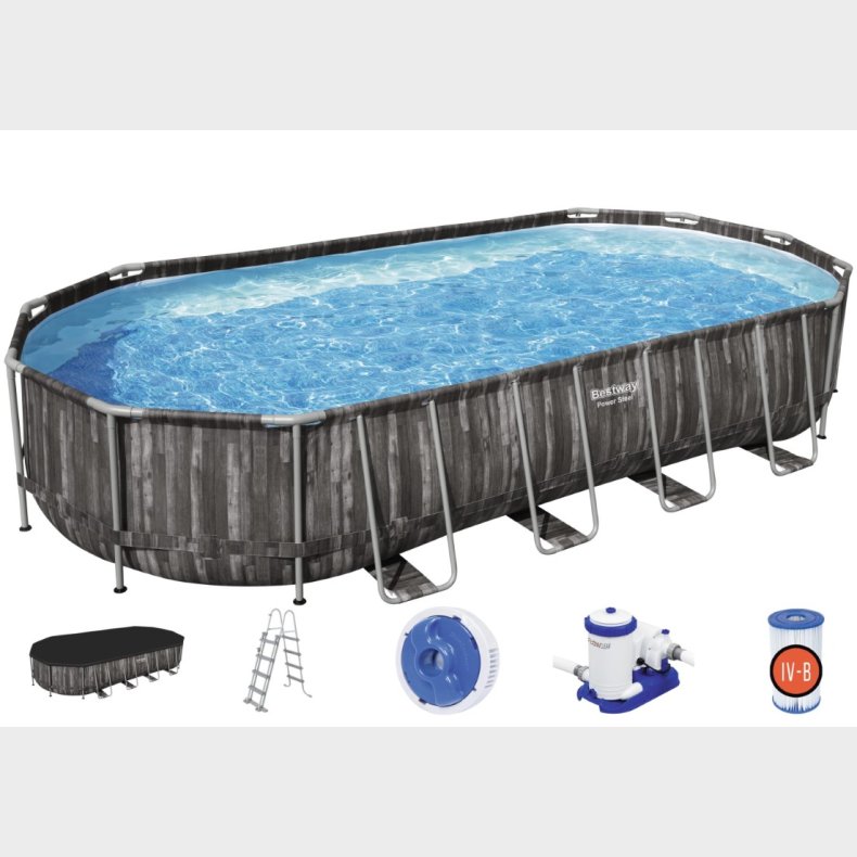 Bestway  Power Steel 732 x 366 x 122 cm Oval pool m/stige mv