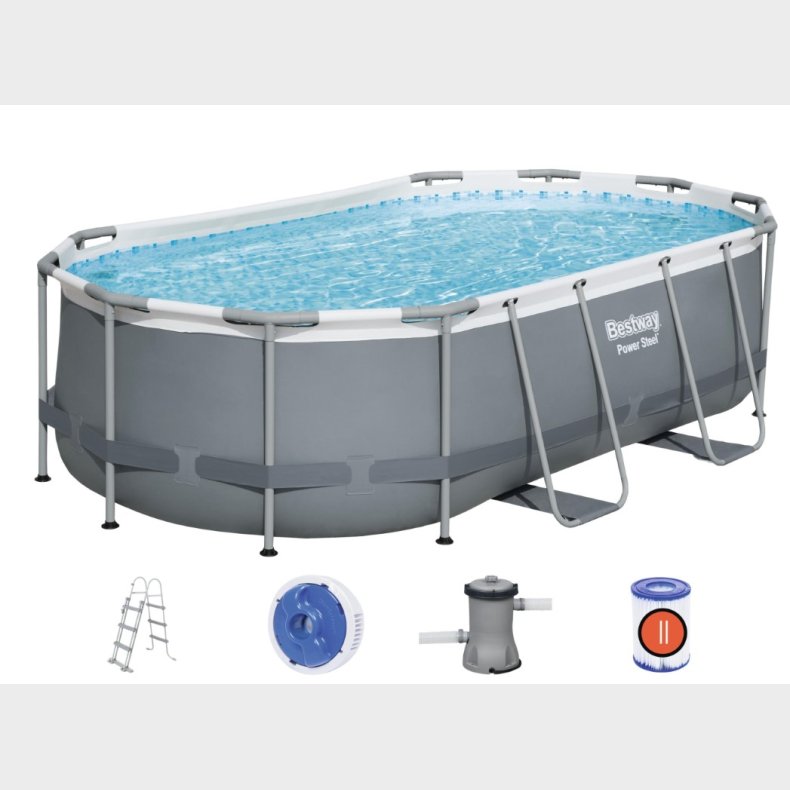 Bestway  Power Steel 427 x 250 x 84 cm Oval Pool m/stige, pumpe m.v.