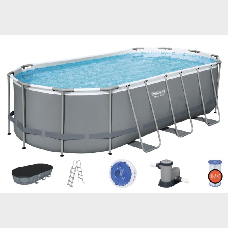 Bestway  Power Steel 549 x 274 x 122 cm Oval Pool m/pumpe, stige m.v.