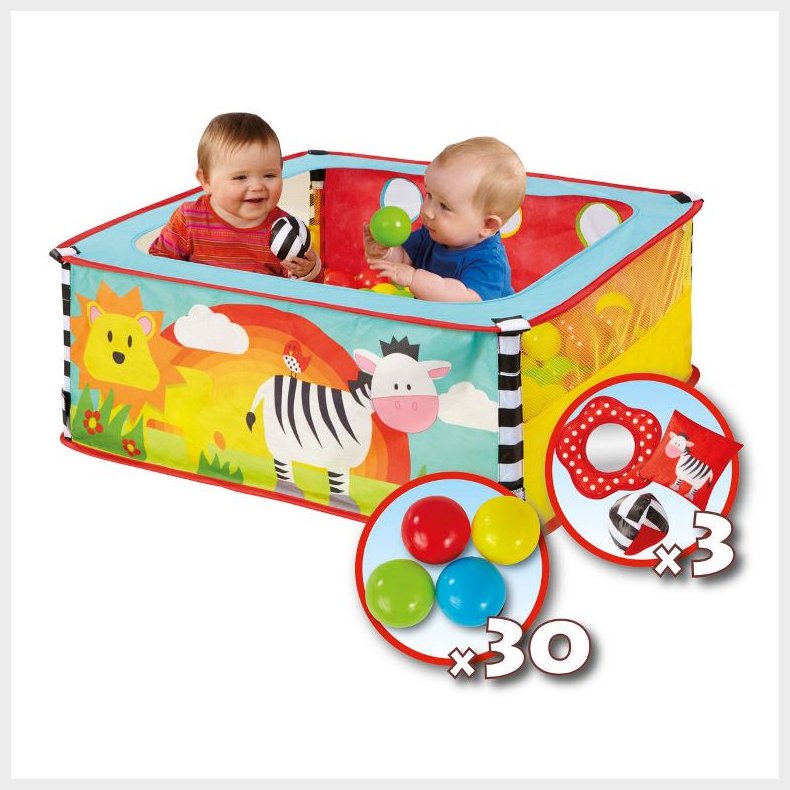 Zebra Boldebad med 30 bolde og 3 stk. legetj