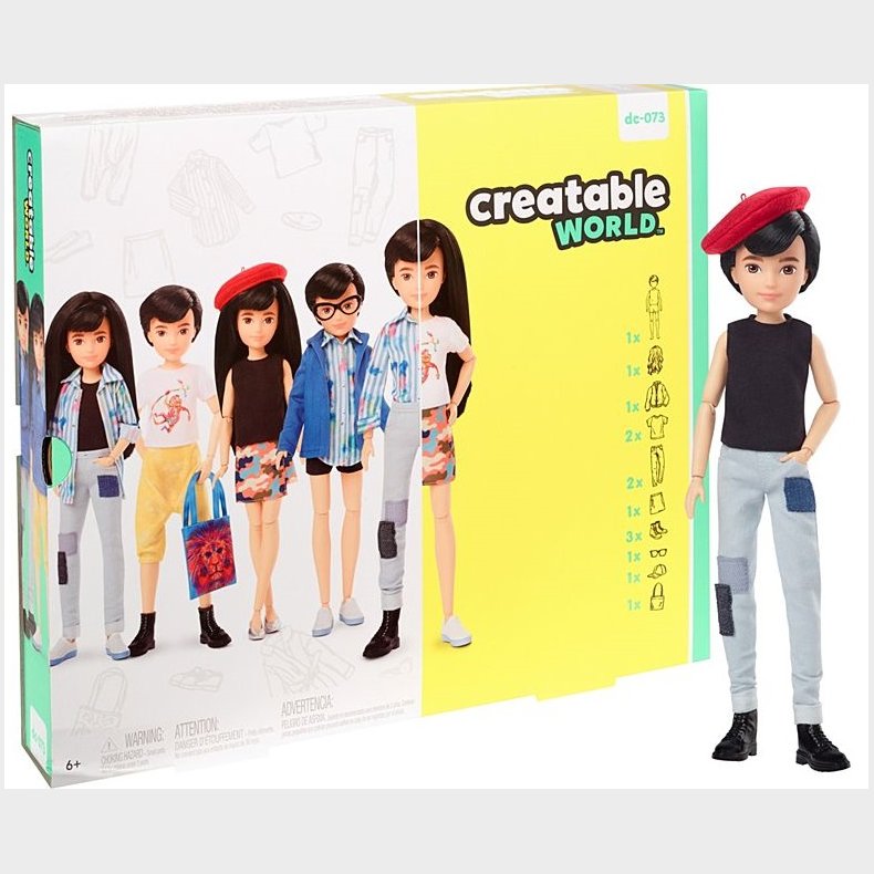 Creatable World Deluxe Dukke med sort glat hr