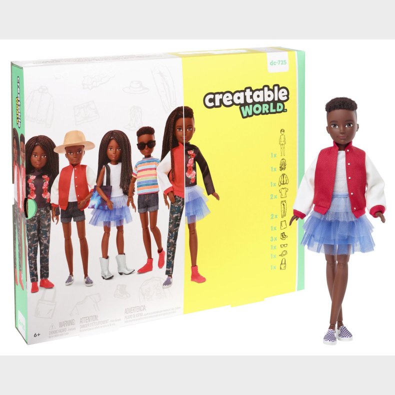 Creatable World Deluxe Dukke med sort flettet hr