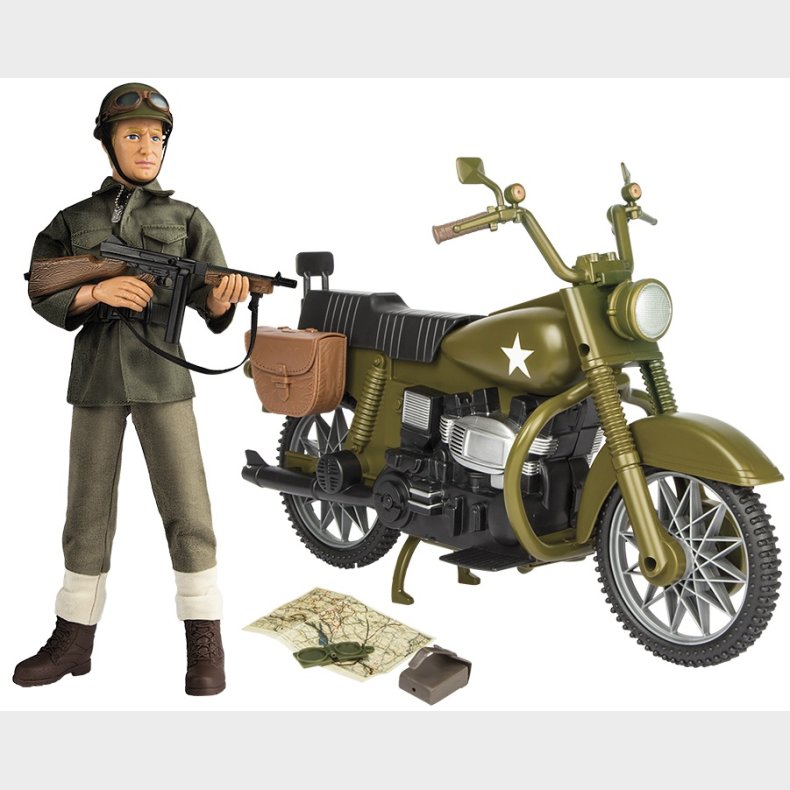 WW2 Militr Motorcykel med Action Figur 30,5cm