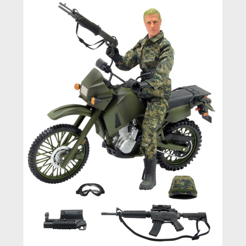 Kawasaki KLR 650 Militr Motorcykel 1:6 + Action Figur 30,5cm