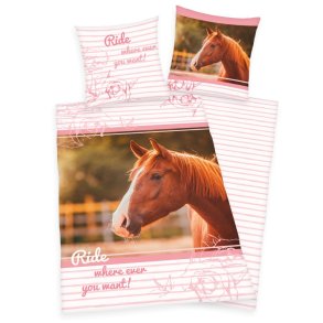 Heste 'Ride where ever you want!' Sengetj - 100 procent bomuld