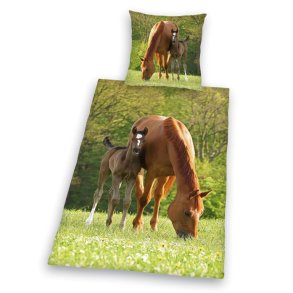 Heste ''Brown Horse and Pony'' Sengetj (100 procent bomuld)