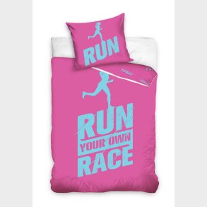 Run Your Own Race Pink Sengetj 140 x 200, 100 procent bomuld