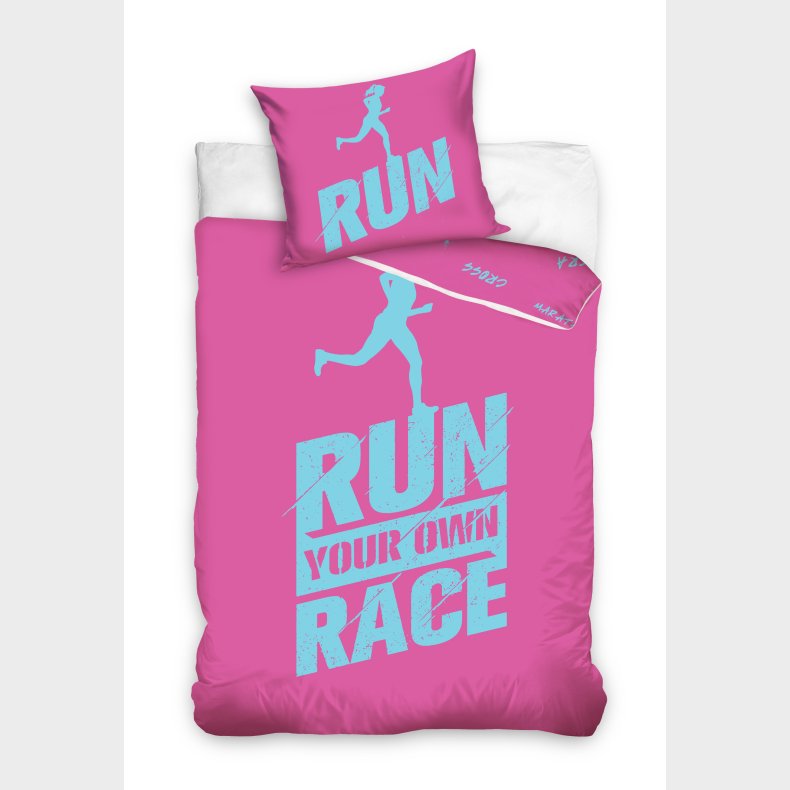 Run Your Own Race Pink Sengetj 140 x 200, 100 procent bomuld