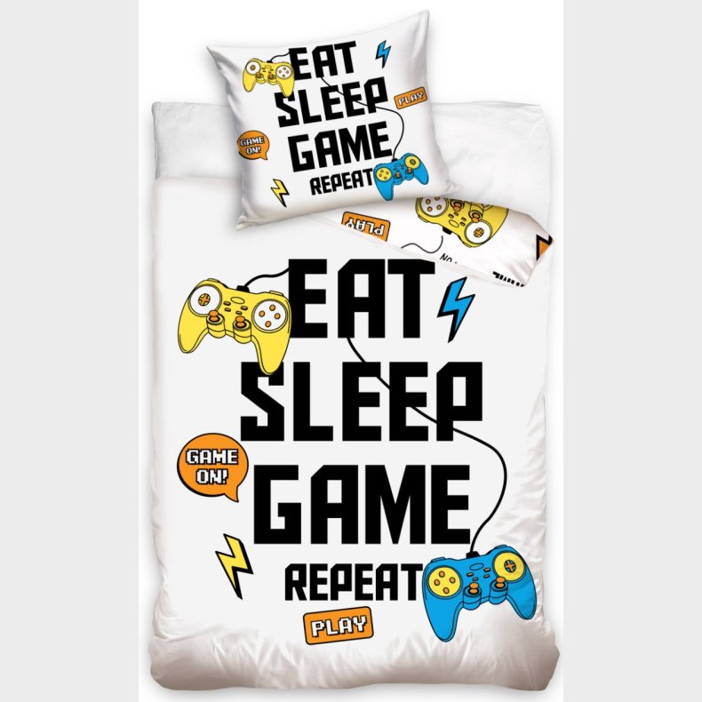 Eat, Sleep, Game, Repeat Gamer Sengetj - 100 procent bomuld