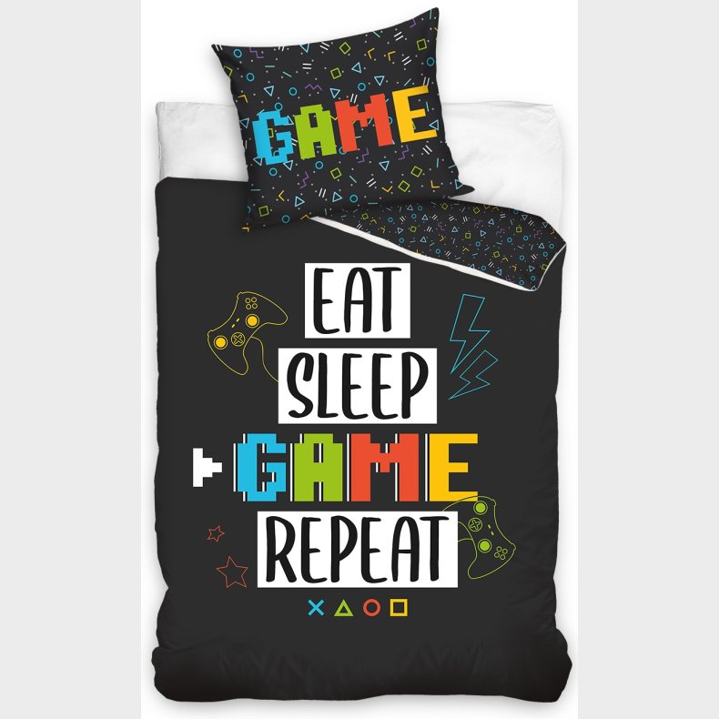 Eat, Sleep, Game, Repeat Gamer Sengetj - 100 procent bomuld