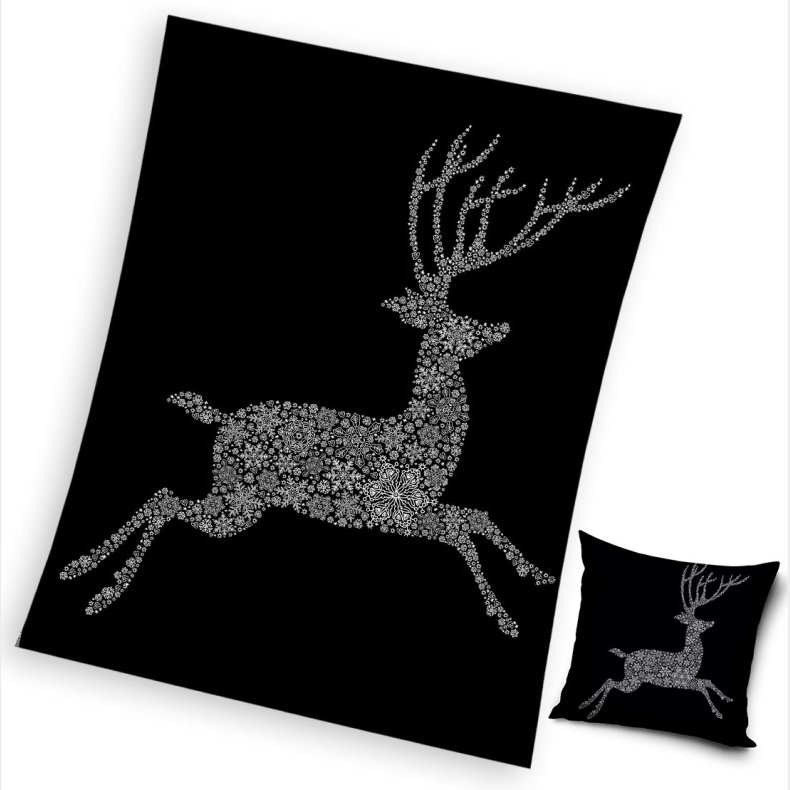 Rensdyr Coral Fleecetppe 150 x 200 cm og Pude 40 x 40 cm