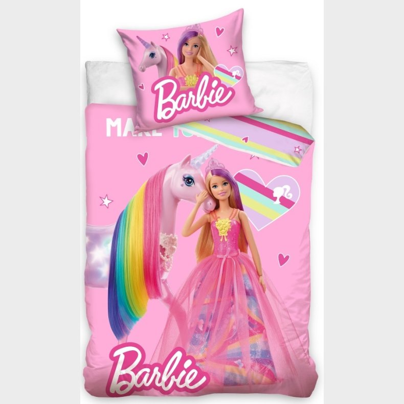 Barbie med unicorn Sengetj 140x200 cm - 100 procent bomuld