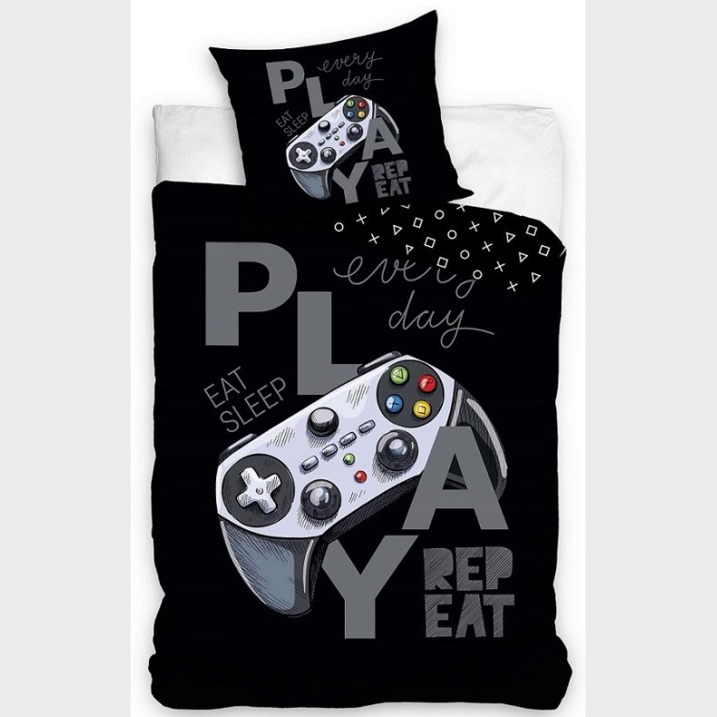 Gamer Sengetj ''Play Repeat'' 140 x 200 cm - 100 procent bomuld