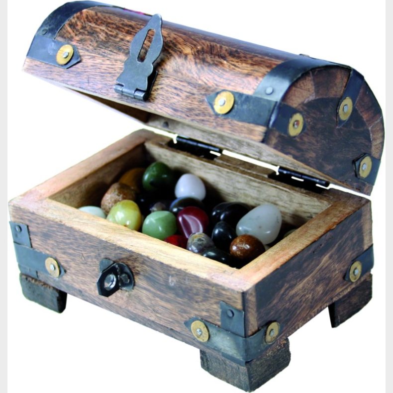 Skattekiste med 150g halvdelsten, 11 x 7 x 9 cm