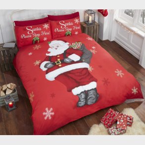 Julemanden ''Please Stop Here'' Sengetj  til brn 135 x 200cm