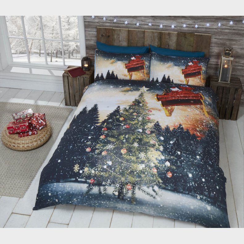 Juletr Nordlys Sengetj med glitter til dobbeltdyne 200x200 cm