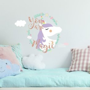 Enhjrning / Unicorn ''You are Magic'' Gigant Wallsticker med glitter