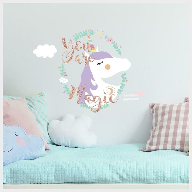 Enhjrning / Unicorn ''You are Magic'' Gigant Wallsticker med glitter