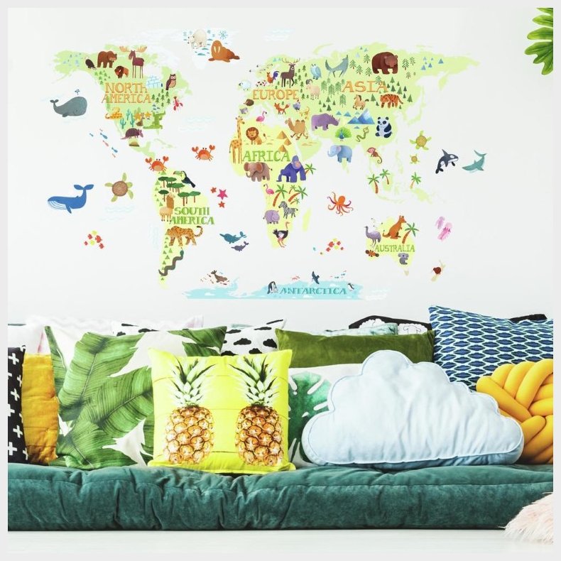 Verdens Kort til brn Gigant Wallstickers