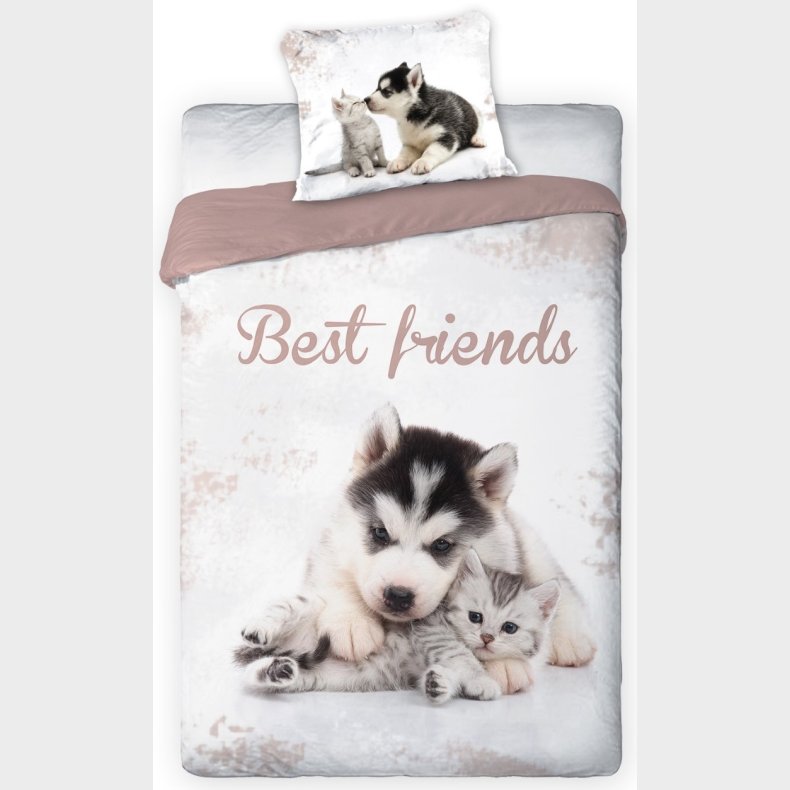 Hund og kat ''Best Friends'' Sengetj 140x200 cm - 100 procent bomuld