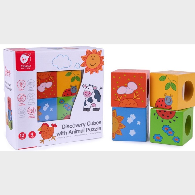 Classic World Discovery Cubes med dyrepuslespil (fra 12 M)