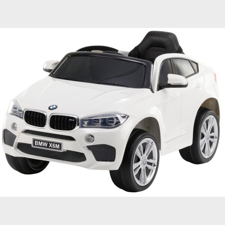 BMW X6 M elbil til brn 12v Hvid m/2.4G Remote + Gummihjul