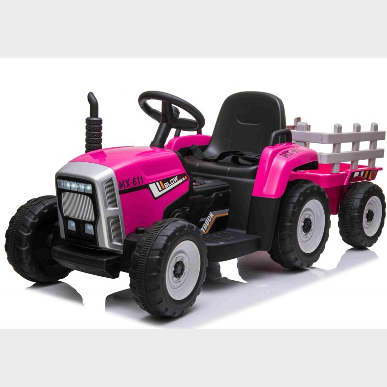 EL Traktor med anhnger Pink 12V m/2.4G, Ldersde, Gummihjul