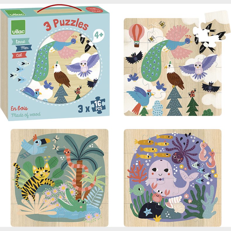 Vilac Puslespil 3x16 brk - I Luften i Vandet og p Jorden