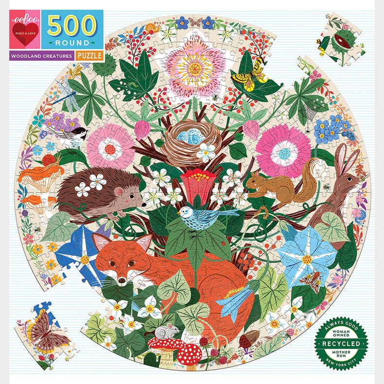 Eeboo Rundt Puslespil 500 brk - Woodland Creatures