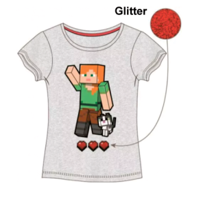 Minecraft gr t-shirt til piger med glitter (4-8 r)
