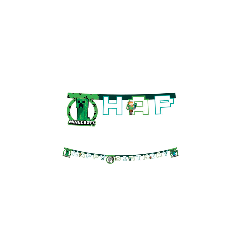 Minecraft Creeper Happy Birthday banner - 1 stk.