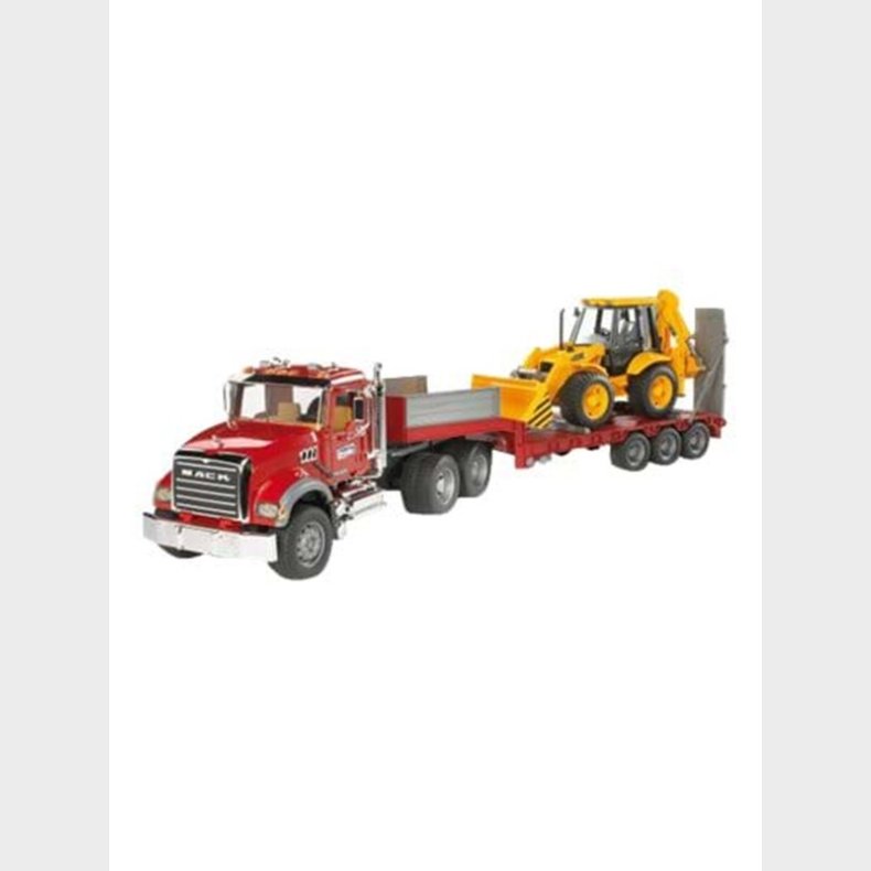 Bruder MACK Granite Truck Low loader truck and JCB 4CX Backhoe loader