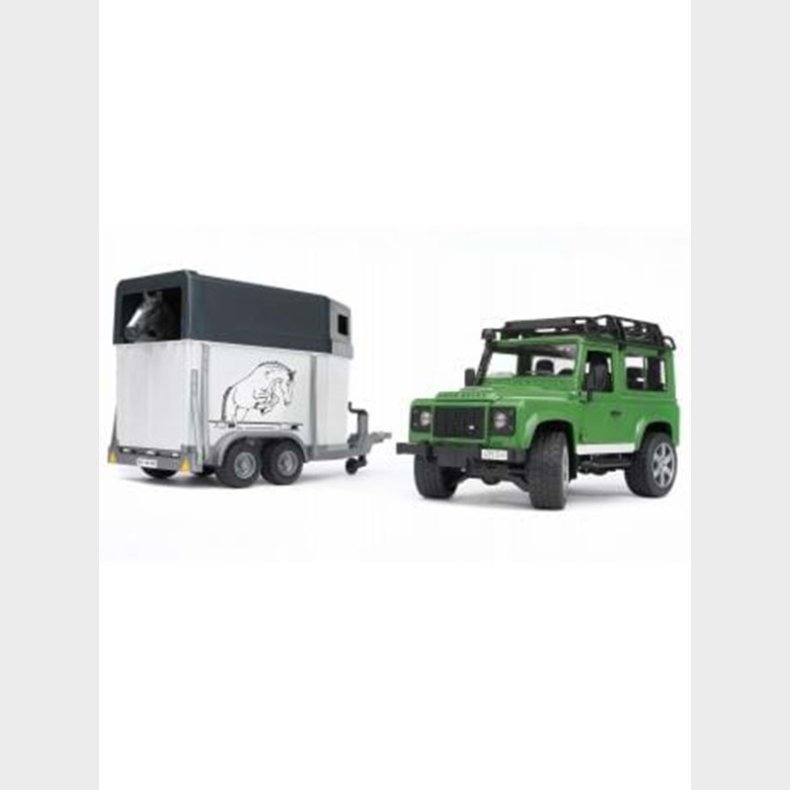 Bruder Land Rover Defender Station Wagon with horse trailer + 1 horse