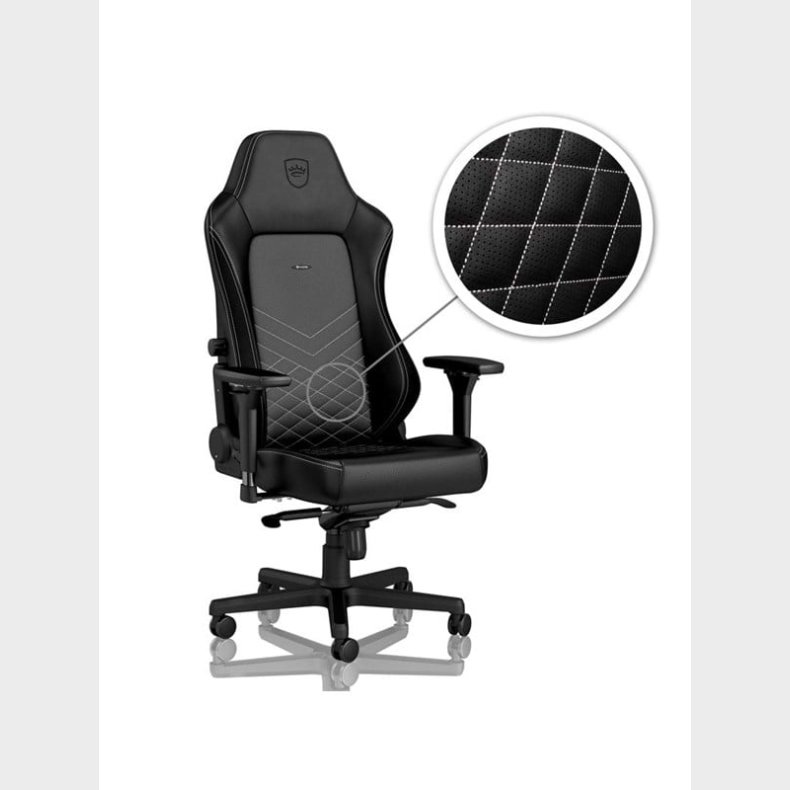 noblechairs HERO Gaming Chair - Black/Platinum-White Gamer Stol - Sort / Hvid - PU Lder - Op til 150 kg