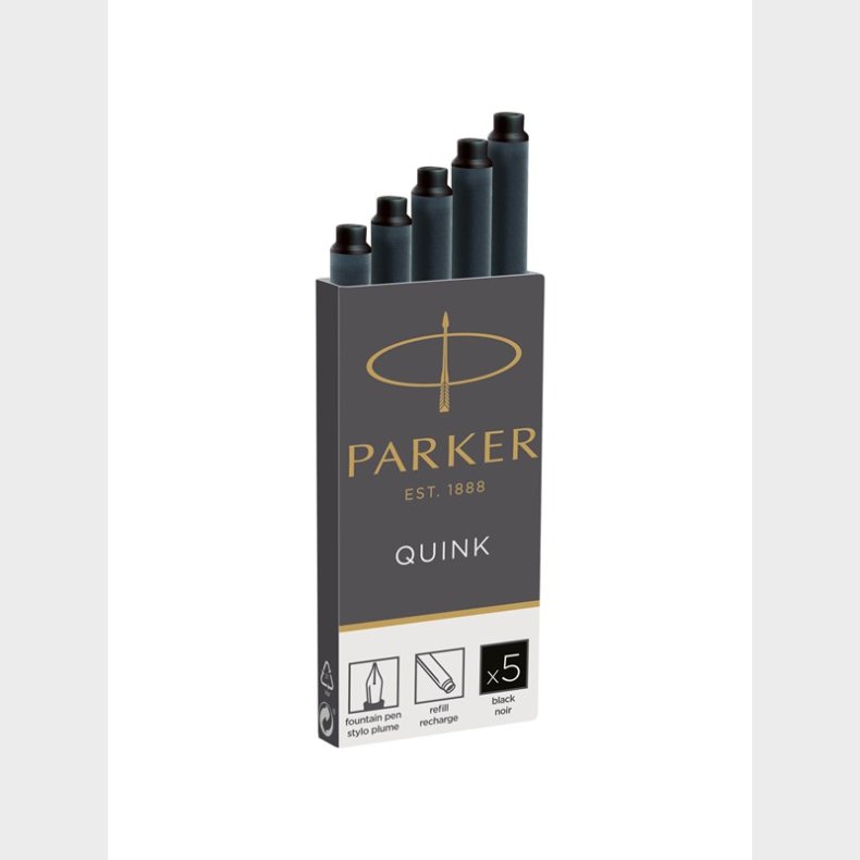 Parker Fountain Pen Ink Refill Cartridges | Long | Black QUINK Ink | 5 Count