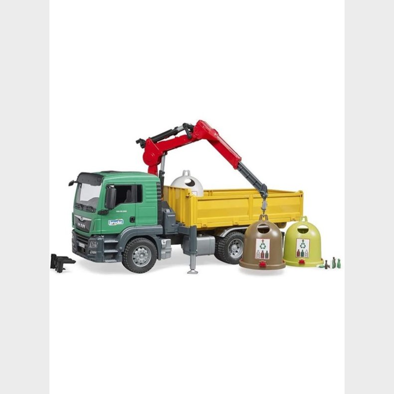 Bruder MAN TGS Truck with 3 glass recycling containers and bottles