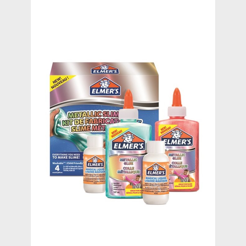 Elmer's Metallic Slime Kit | Slimst med metallisk pva-lim | Med slimaktivator Magical Liquid | St med 4 dele