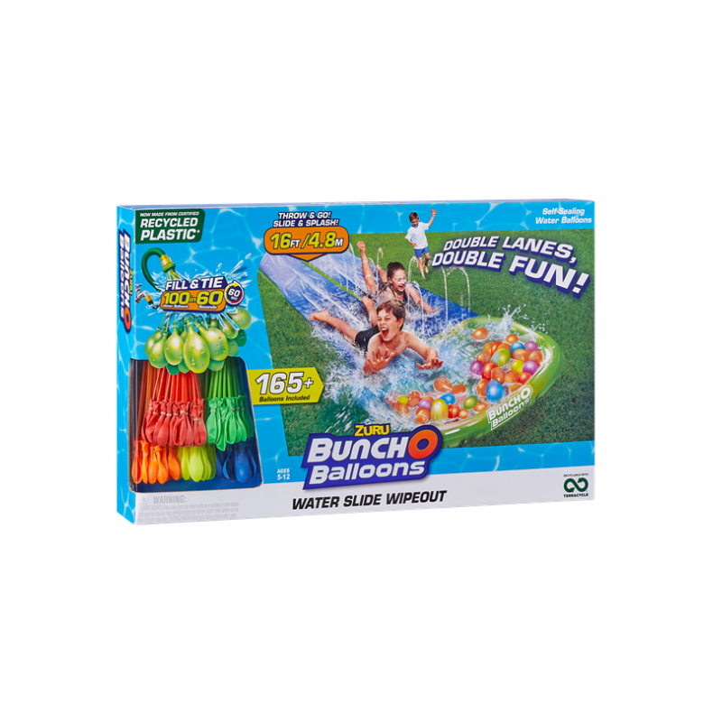 Bunch O Balloons Vandrutschebane Dobbelt baner inkl. 200 vandballoner, hurtig udfyldning<br/>4,8 meter