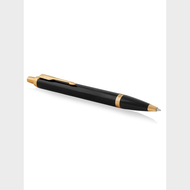 Parker IM-kuglepen | sort lak med detaljer i guld | medium spids med bl blk | gaveske