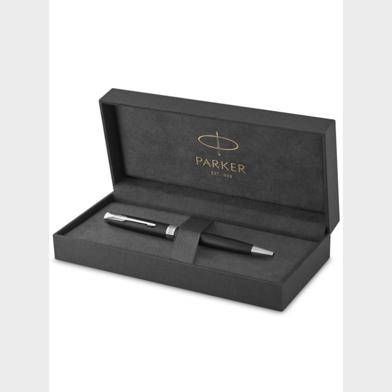 Parker Sonnet-kuglepen | matsort lak med detaljer i palladium | medium spids sort blk | gaveske