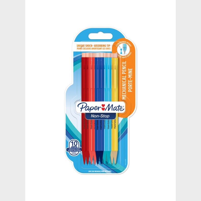 Papermate Paper Mate Non-Stop Mechanical Pencil | 0,7 mm | HB #2 | Hylstre i forskellige neonfarver | 10 styk