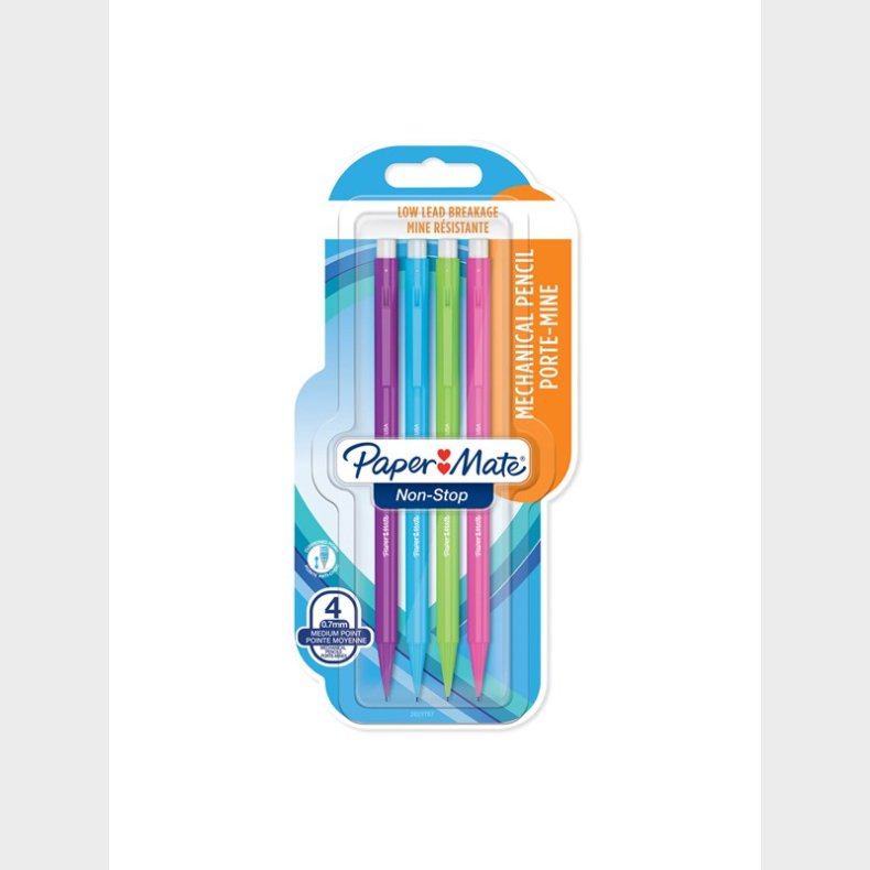 Papermate Paper Mate Non-Stop Mechanical Pencil | 0,7 mm | HB #2 | Hylstre i forskellige neonfarver | 4 styk