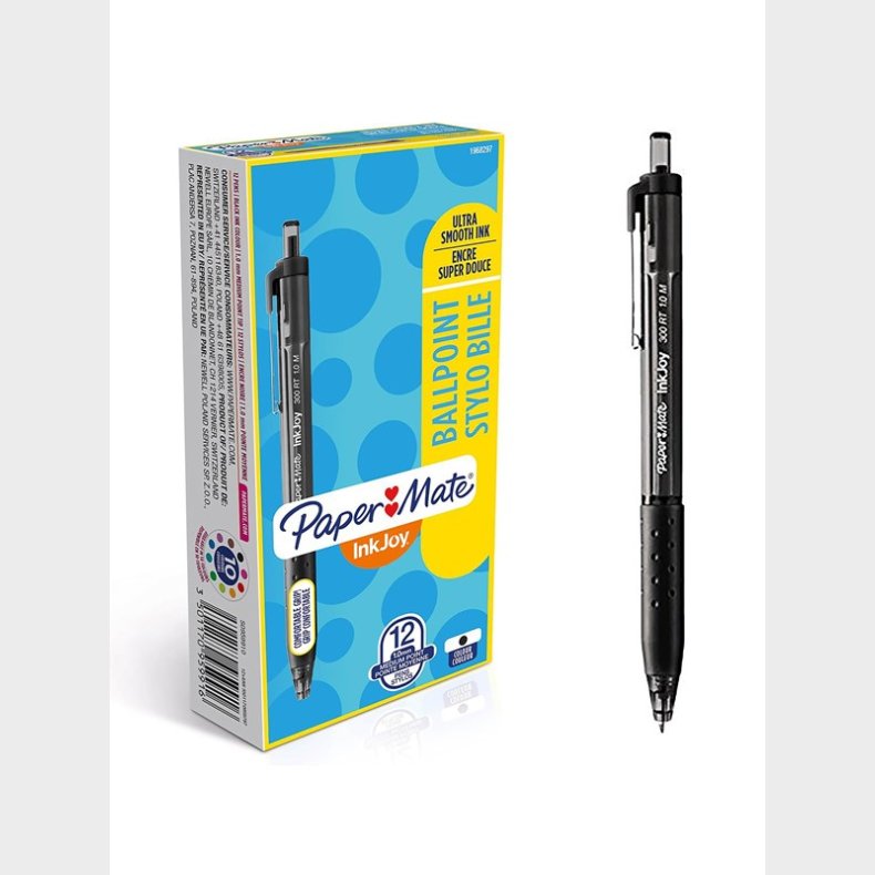 Papermate Paper Mate InkJoy 300RT Retractable Ballpoint Pens | Medium spids (1,0 mm) | Sort | 12 styk