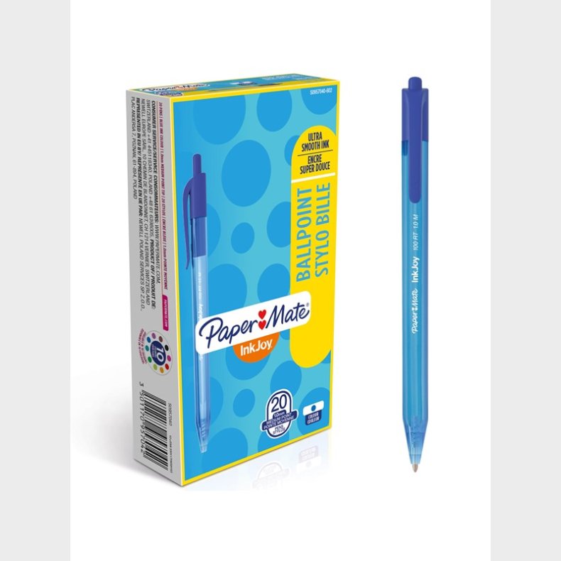 Papermate Paper Mate InkJoy 100RT Retractable Ballpoint Pens | Medium spids (1,0 mm) | Bl | 20 styk