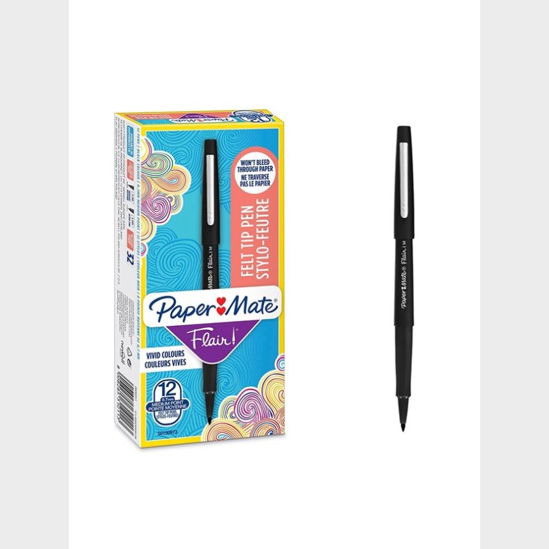 Papermate Paper Mate Flair Felt Tip Pens | Medium spids (0,7 mm) | Sort | 12 styk