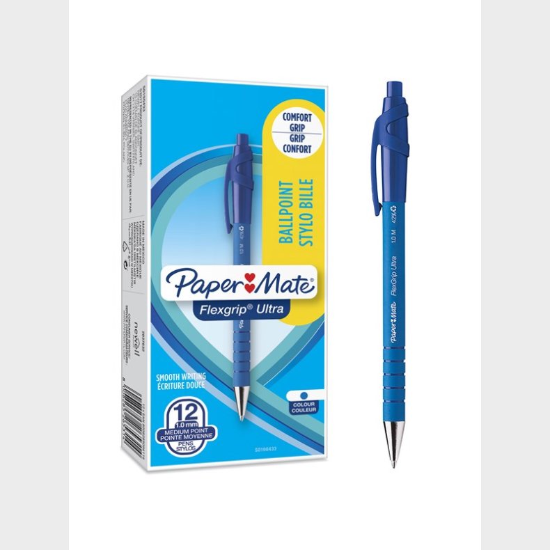 Papermate Paper Mate Flexgrip Ultra Retractable Ballpoint Pens | Medium spids (1,0 mm) | Bl | 12 styk