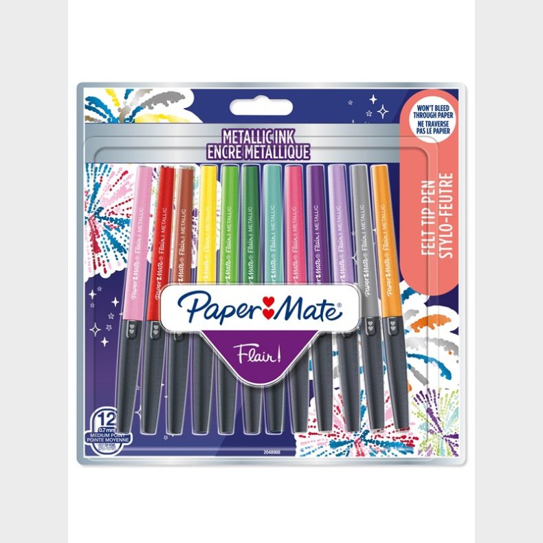 Papermate Paper Mate Flair Felt Tip Pens | Medium spids (0,7 mm) | Metalliske farver | 12 styk