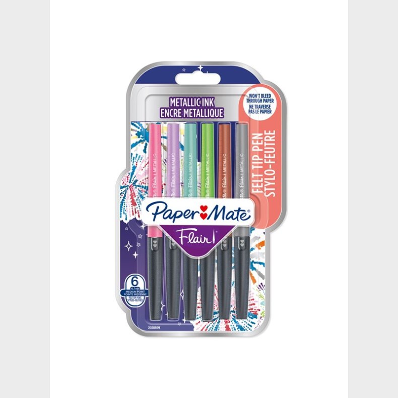 Papermate Paper Mate Flair Felt Tip Pens | Medium spids (0,7 mm) | Metalliske farver | 6 styk