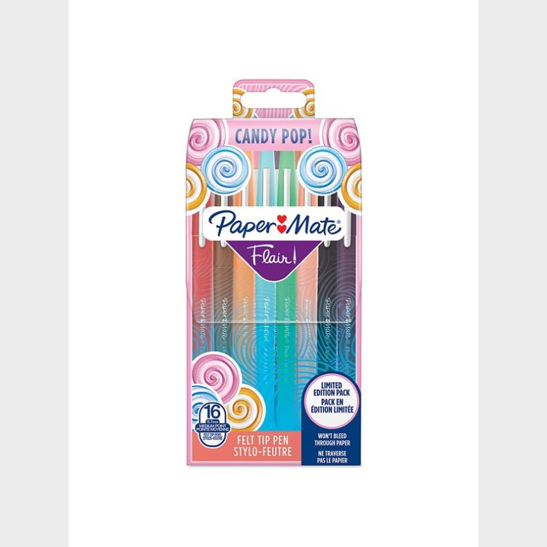 Papermate Paper Mate Flair Felt Tip Pens | Medium spids (0,7 mm) | Forskellige candy-POP-farver | 16 styk